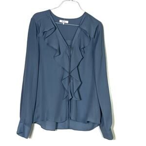 Parker Dusty Blue Lace Up Ruffle Blouse Size Small EUC